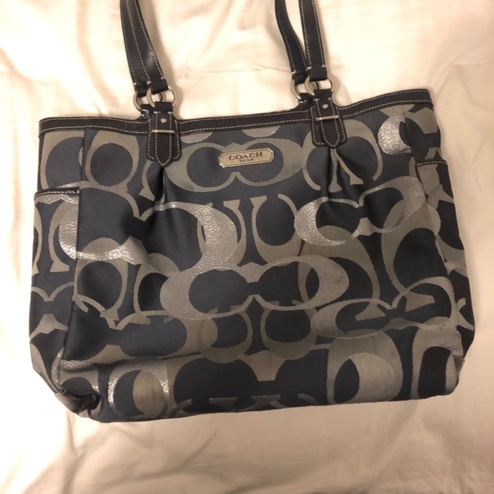 Large navy and silver Coach purse